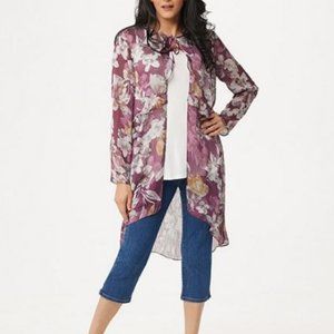 LOGO Printed Woven Duster with Tie Front - mauve